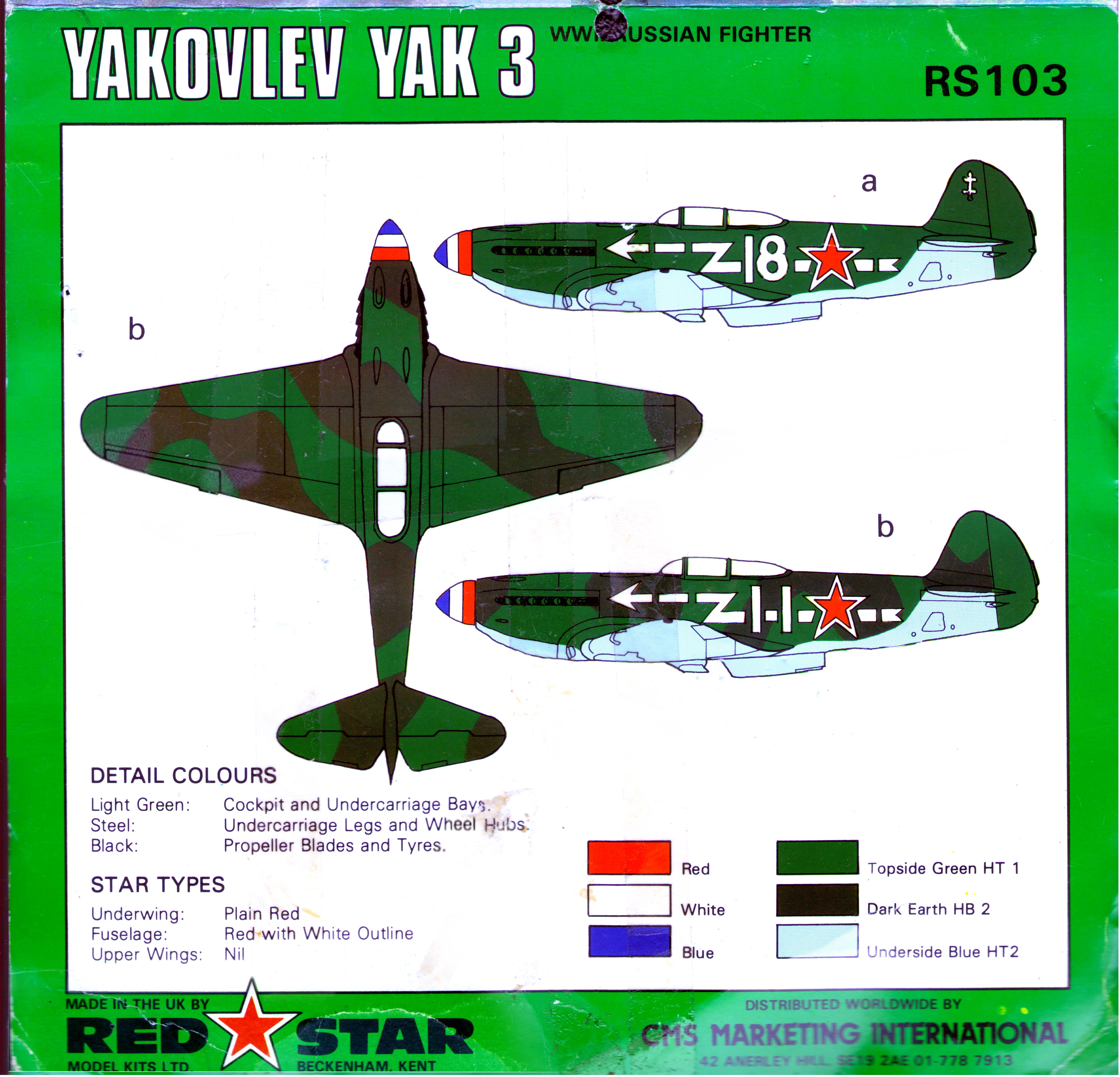 Red Star RS103 Yakovlev Yak-3, Red Star Model Kits Ltd, 1984 Colour painting guide